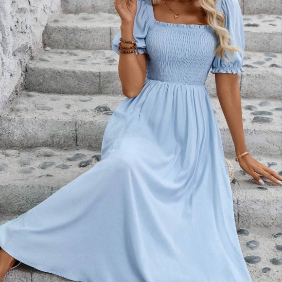 Shein Lune Dresses & Skirts - Shein Lune Light Blue Smocked Bodice Dress